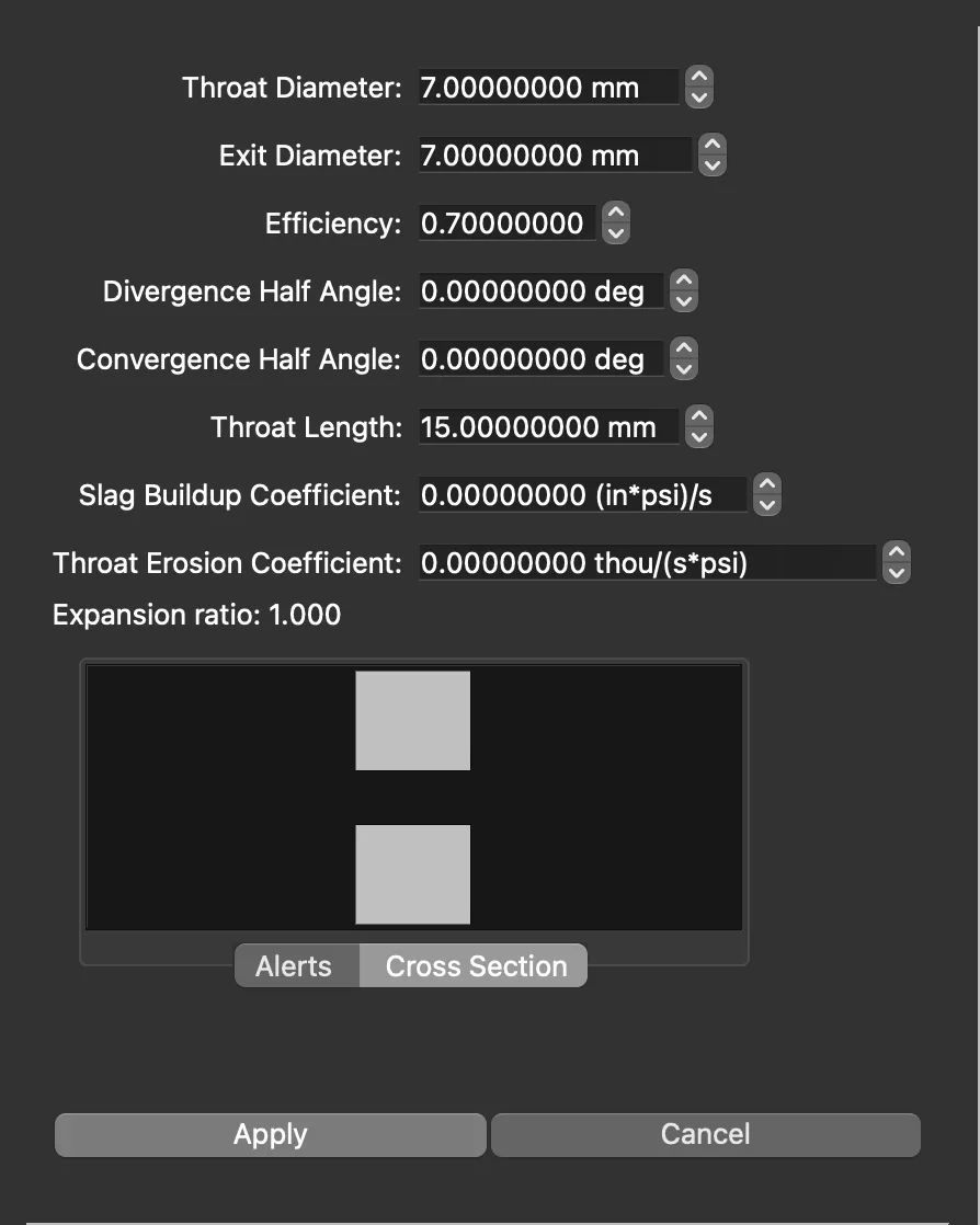 Nozzle geometry used in the SRM